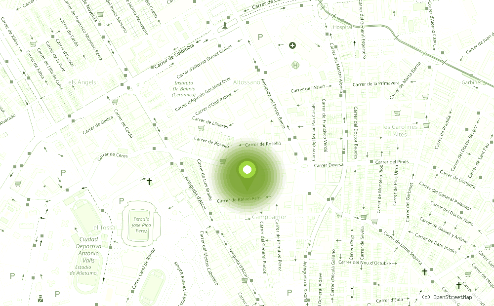 Mapa de la zona de Campoamor, en Alicante, con la oficina de MagicBoxDesk señalada en la calle Doctor Buades.